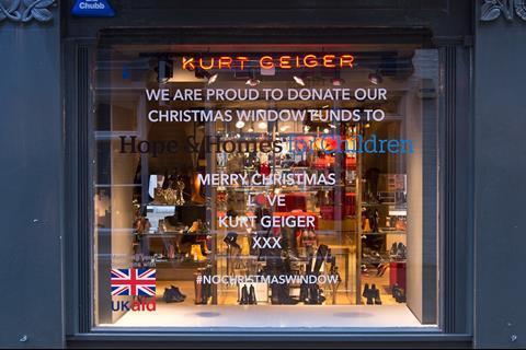 Kurt Geiger has left its shop windows blank this Christmas, instead donating the money to Hope and Homes for Children.